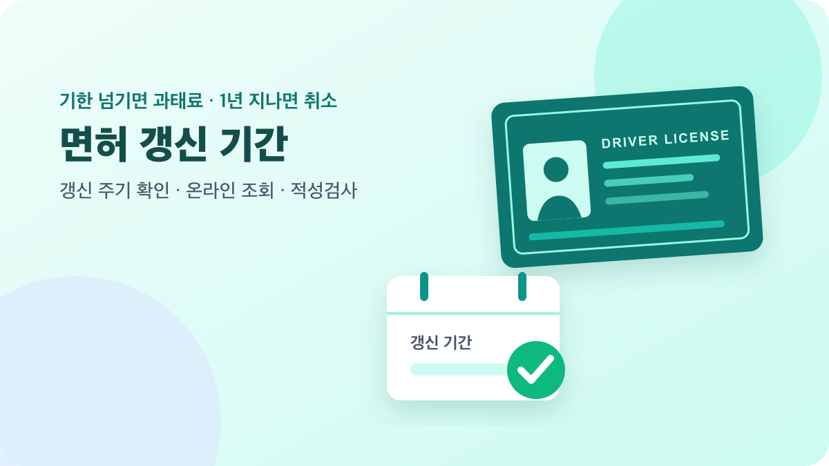 운전면허증과 달력으로 표현한 운전면허 갱신 기간 확인 안내