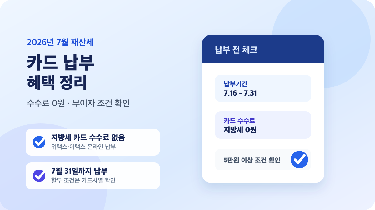 2026년 재산세 카드 납부 수수료와 무이자 할부 조건을 정리한 안내 이미지